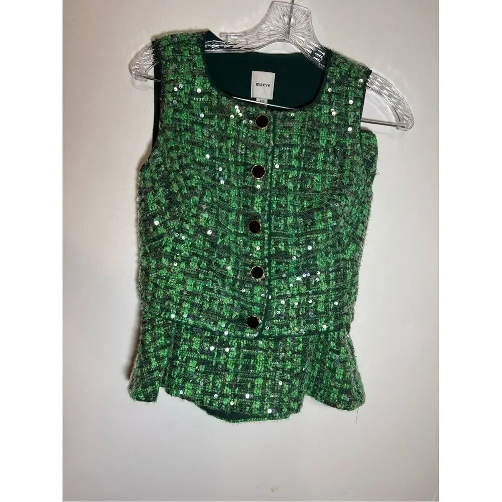 Antropologie Green Sequin Tweed Two-Piece Set - Picture 8 of 12